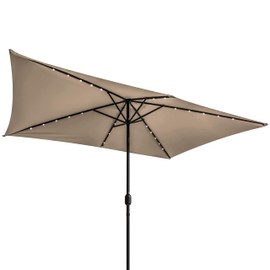 Trademark Innovations Rectangular Solar Powered LED Lighted Patio Umbrella - 10' x 6.5' (Tan)