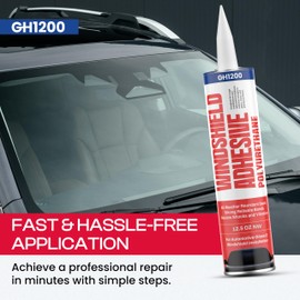 GH1200 Polyurethane Windshield Adhesive Cures in 24-48 Hrs - 12.5 Oz Ultra Strong Non-Drip Formula - Caulk-Friendly Windshield Glue - Impact & Vibration Proof Seals - Weather Resistant Window Adhesive