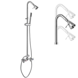 Cinwiny Polish Chrome Wall Mount Outdoor Shower Kit with Hand Held Sprayer Double Cross Handles with Adjustable Slide Bar Dual Function Exposed Shower Faucet System
