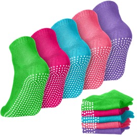 Geyoga 5 Pairs Unisex Non Slip Socks Anti Skid Slipper Barre Socks for Yoga Pilates Barre Home Workout (Green, Rose Red, Blue, Pink, Purple)