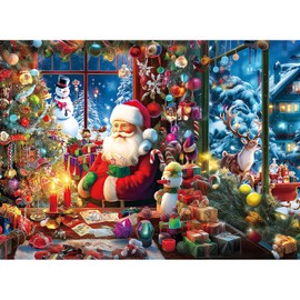 HQXXJW Christmas 300 Piece Puzzles for Adults, 300 Piece Puzzles for Adults Large Piece, Winter Santa’s Workshop Elk Jigsaw Puzzle, Funny Gift for Adult Kids Family Games Toy, 20.5 X 15 in