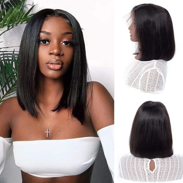BLY Short Straight Bob Wigs Brazilian Virgin Human Hair Lace Front Wigs Human Hair 16 Inch 13x4 Lace Part 150% Density Pre Plucked with Baby Hair