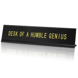 Mooliwe 10 x 2 Inches Funny Office Decor Black Funny Desk Signs for Office Accessories Desk Plate Humorous Gift for Boss, Friends, Coworkers for Office Desk Decor Supplies (Desk of A Humble Genius)