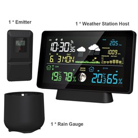 Multi-function Professional Electronic Weather Station Intelligent Color Screen Clock Temperature Humidity Rainfall Barometric Pressure Moon Phase Weather Forecast Display Alarm Clock