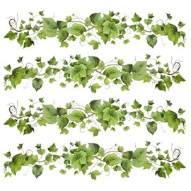 Green Leafy Vine Wall Stickers Decor 4 Pcs Green Natural Plant Wall Decals Peel and Stick Leaf Wall Stickers for Living Room Bedroom Classroom Kitchen Art Decorations