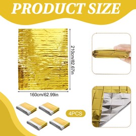 LAKJUOZ Pack of 4 Emergency Blankets Gold Silver Emergency Blanket for Outdoor Hiking Survival Robust Tear-Resistant Waterproof 210 x 160 cm