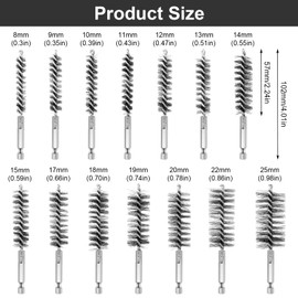 Pack of 14 Wire Brush Drill Wire Brush Cordless Screwdriver Boiler Brush with Hex Bar 1/4 Steel Brush Cordless Screwdriver for Pipe Pipe Cylinder Drilling Cleaning (8-25 mm)