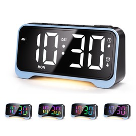 Super Loud Alarm Clock for Bedrooms, Digital Clock Large Display with Night Light,RGB Digits,Weekend/Weekday Mode, Dimmer, Snooze, 12/24H, DST, Battery Backup for Heavy Sleepers, Kids, Adults (Blue)