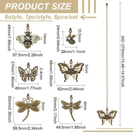 BENECREAT 6pcs Butterfly Bee Ceiling Fan Pull Chain, Dragonfly Vintage Charm Pendant Chain Extender with Iron Ball Chain Connector for Fan, Table Lamp Decoration, 13~14.5inch