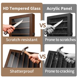 ASmileIndeep Pocket Knife Display Case 6 Row Military Knife Stand with HD Tempered Glass, Army Knife Box for Wall or Desk Display, Walnut