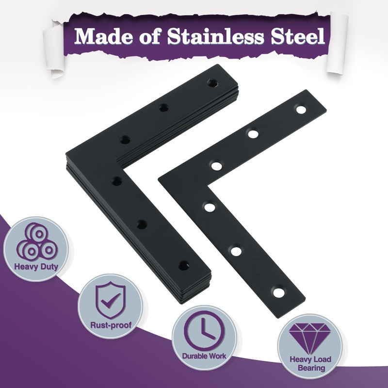 Alise Flat L Brackets for Wood,Black Flat Corner Brace Corner