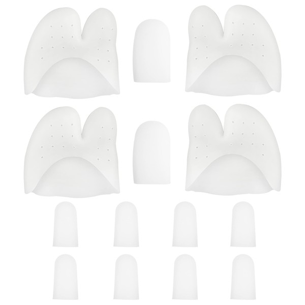 Set of 10 Toe Tube Caps and 4 Toe Sleeves - Soft Silicone - Offers Pain/Friction/Pressure Relief - Ideal for Bunions, Blisters, Corns, Callus Problems, Toenail Loss, Ingrown Toenails, Hammer Toes