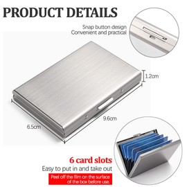 WOLMIK Credit Card Holder, RFID Blocking Credit Card Case, Metal Credit Cards, Business Card Case, 6 Compartments, RFID & NFC Protection, Credit Card Holder for Women, Men (Silver), silver, 9,6 x 6,5