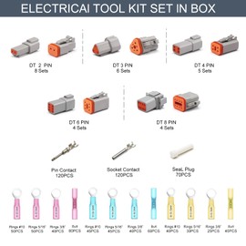 KONBUR DT Deutsch Connector Kit, 2 3 4 6 8 Pin Grey Waterproof Electrical Connector w/Heat Shrink Wire Connectors, Wire Crimper Stripper Pin Socket Removal Tool for Automotive Motorcycle Truck Marine