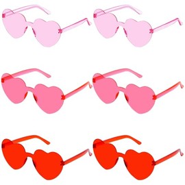 Fengek 6 Pcs Heart Shape Sunglasses Frameless Transparent Glasses Party Favors for Women, Multicolor 5