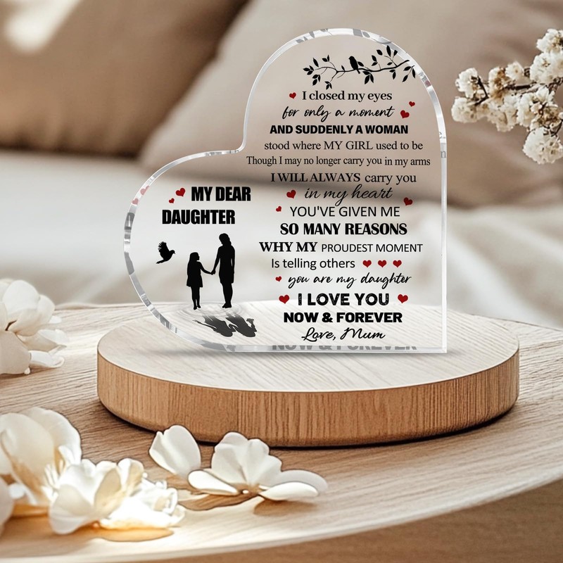 Daughter Gifts from Mum, 3.9x3.9 Inch Daughter Acrylic Plaque Birthday