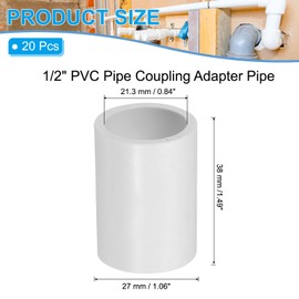 PATIKIL 1/2" PVC Pipe Coupling Adapter, 20 Pcs PVC Pipe Fitting Slip Socket Connector Furniture Grade for Building Pool Product Greenhouse Garden