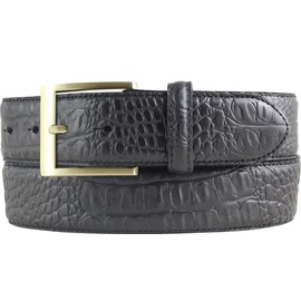 BELTINGER Belt with Golden Belt Buckle and Crocodile Embossed 4 cm Leather Belt 40 mm Crocodile Look Crocodile Pattern 4 cm, Black, Gold