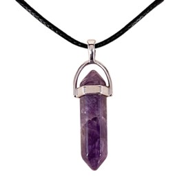 Natural Point Stone Pendant - Necklace with 45cm Waxed Black Thread Chain - Semi Precious Stones, Stone, Amethyst