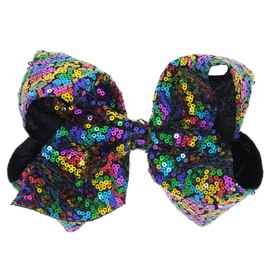 Xansema 8 Inches Large Sequins Bow Alligator Hair Clips and Barrettes for Women, Teens and Kids (Black Colorful)