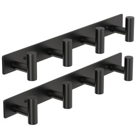 PMMASTO Coat Rack Wall Mounted, 4 "T Shaped Wall Hooks for Hanging, Heavy Duty Stainless Steel Coat Hook Rail for Hat Towel Robes in Bathroom Kitchen Mudroom Entryway (Black, 2PC)