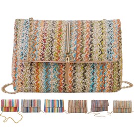 VTYFRY Straw Crossbody Bags for Women Trendy Fashion Tassel Decorated Summer Beach Casual Striped Pattern Flap Shoulder Bag (Apricot)