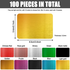 Pack of 100 Metal Business Cards, Engraved Business Cards, Aluminium, Metal Business Cards Blanks, Aluminium Laser Engraved Matt Name Cards for Office Customers, DIY Gift Cards (10 Colours)