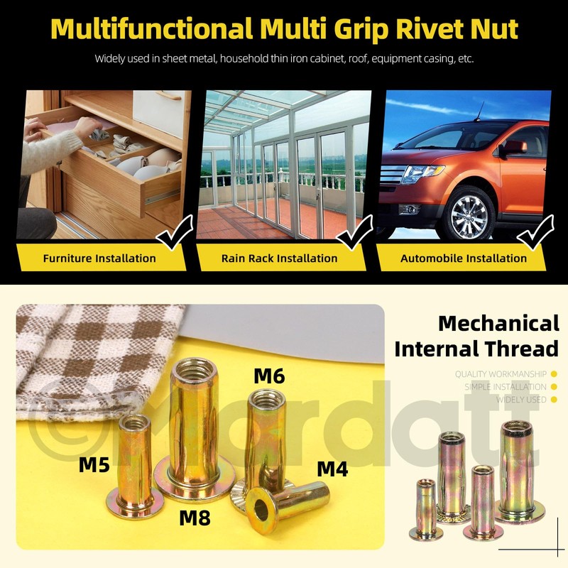 Mardatt 34Pcs 4 Sizes Multi-Grip Rivet Nut Assortment Kit, M4