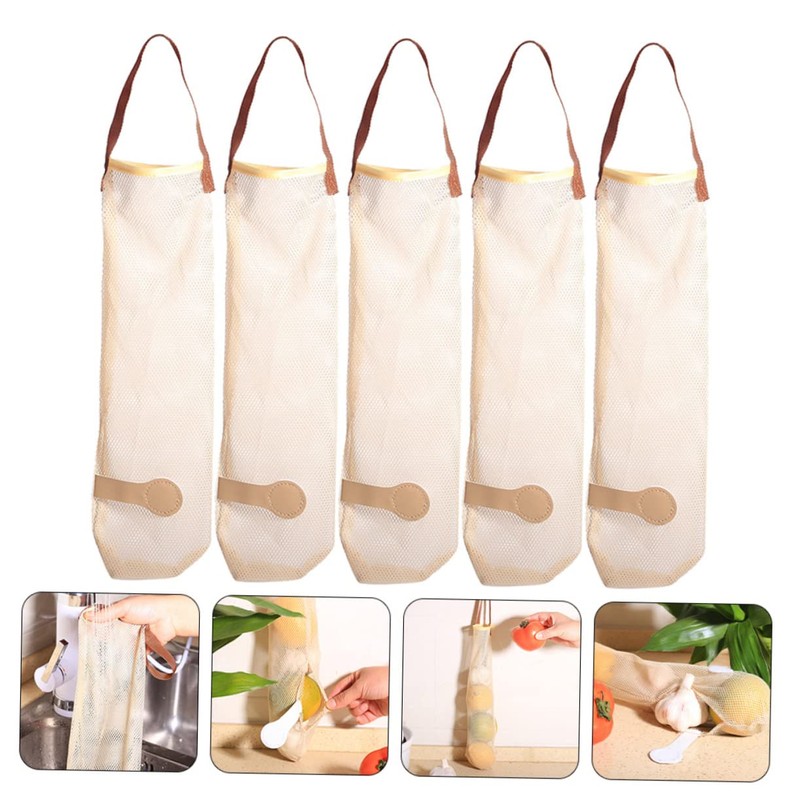 Ciieeo 4sets Reusable Hanging Mesh Produce Bags for Kitchen Onion