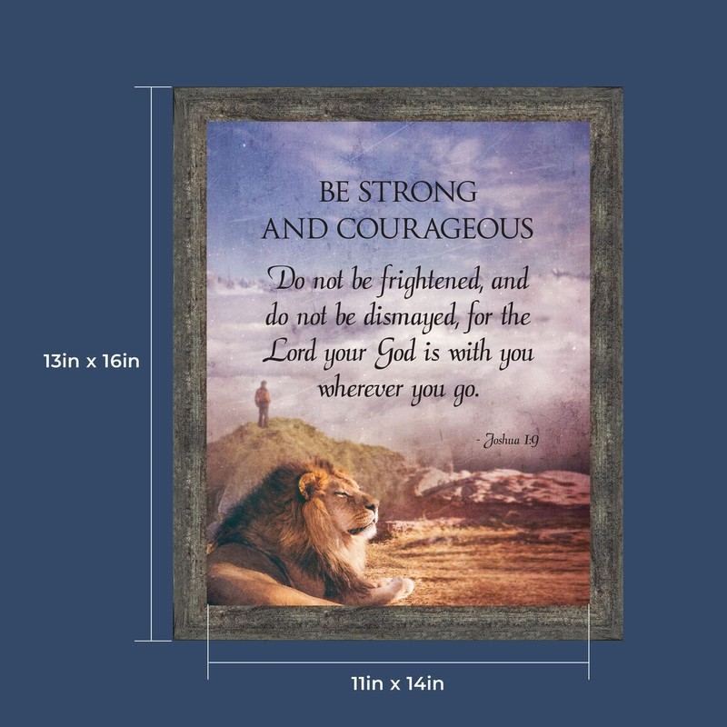 Be Strong and Courageous Lion Picture Frame, Religious Wall Decor,