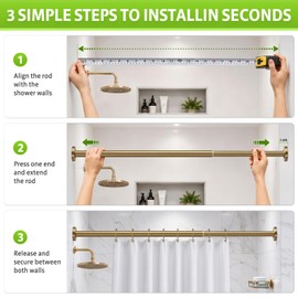 One-Piece Tension Curtain Rod 54-90 inch Brushed Gold Shower Curtain