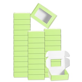 uxcell 32Pcs Soap Packaging Boxes 2.4x3.3x1.2 Inch Kraft Soap Box with Window Mini Soap Present Treat Gift Box for Bakery Candy Packaging Jewelry Display (Rectangle, Light Green)