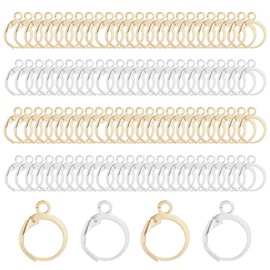 Hunken 100 Pcs Earring Hooks for Jewelry Making, Stainless Steel Round Lever Back Clasp, Hypoallergenic French Hoop Earring Findings for DIY (Gold & Silver)