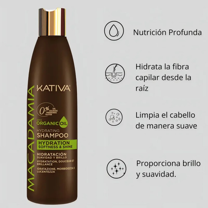 Kativa Macadamia Shampoo Hidratante Cabello Seco 355ml