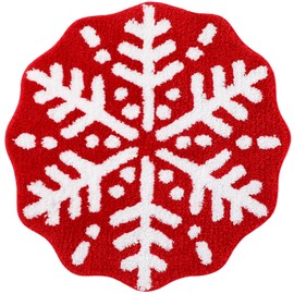 Tinideya Red Christmas Snowflake Bathroom Rugs 24.41 inch Round Snowflake Bath Rug Non Slip Winter Snowflake Doormat Welcome Mat for Xmas Bathroom Carpet Decoration(Trendy Snowflake)