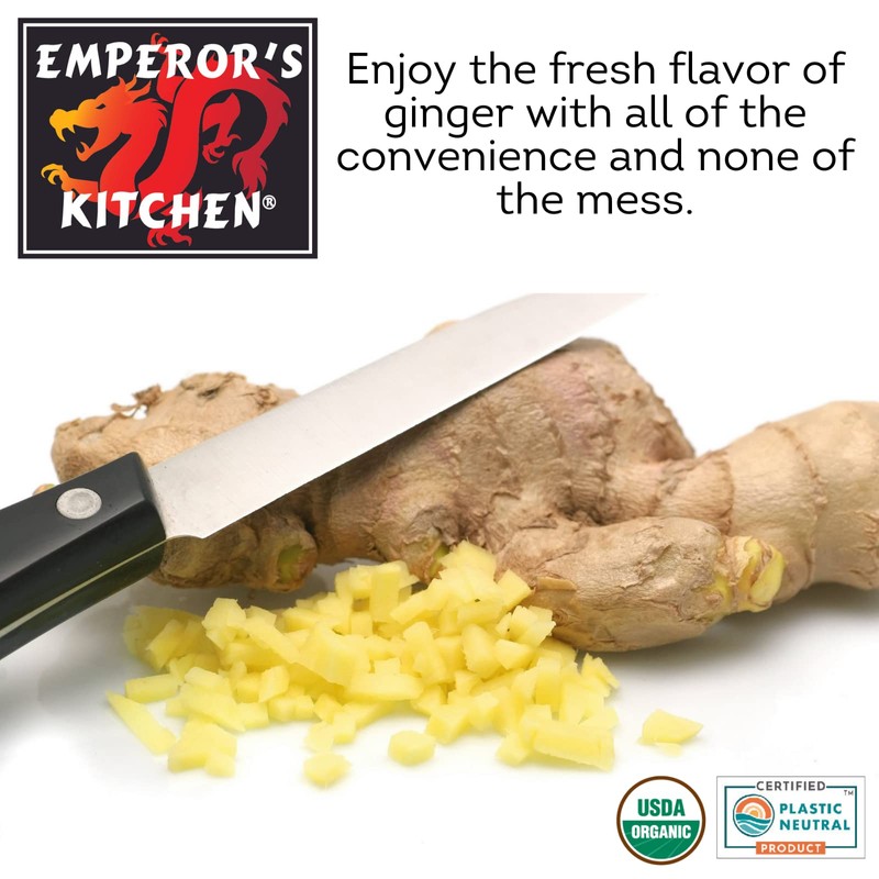 Emperor's Kitchen Organic Chopped Ginger 4.5 OZ Glass Jar (Pack