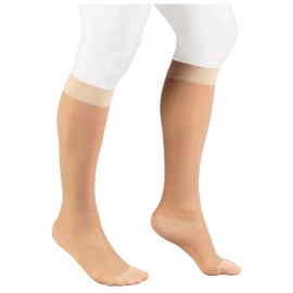 NuVein Sheer Compression Stockings, 15-20 mmHg Support, Women's Medium Denier Nylons, Knee High, Closed Toe, Light Beige, Medium