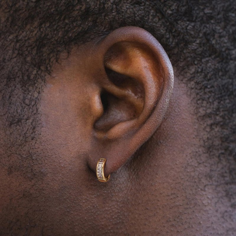 Txdvbls Gold Hoop Earrings Cartilage Mens Huggie Earrings Baguette Cubic