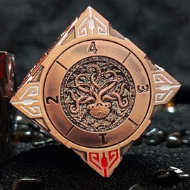 2025 New DND Spinner Dice Set, 7-in-1 Metal Dice with 3D Relief, Dungeons and Dragons, Polyhedral Role Playing Dice, Fantasy D&D Tabletop RPG Accessories (Red Copper)