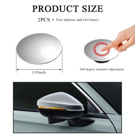 KVAEY 2 PCS Car Blind Spot Mirror, Round HD Glass Convex 360° Rotating Wide Angle Side Mirror, Frameless Car Blindspot Mirror with Self Adhesive for Larger Image and Traffic Safety
