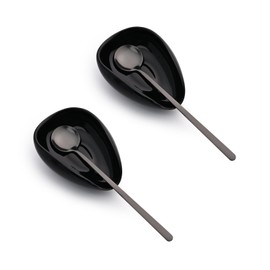 Koythin Ceramic 2-Piece Spoon Rest Set, Coffee Spoon Holder with Teaspoon, Minimalism Kitchen Decor for Stirrer, Mini Coffee Bar Accessories with Black Spoons for Afternoon Tea (Black)