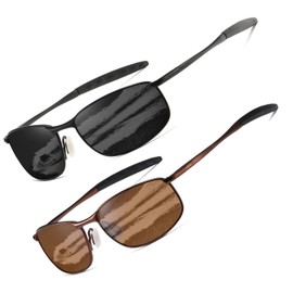 AEVOGUE Polarized Sunglasses For Men Rectangle Metal Frame Retro Sun Glasses AE0395 (Black+Brown, 59)