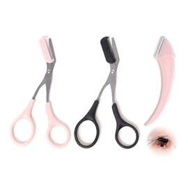 3Pack Eyebrow Scissors with Comb,Stainless Steel Eyebrow Trimmer Scissors with Eyebrow Razor for Beginner,Women & Men,Portable Grooming Hair Removal Beauty Set (Black, Pink)
