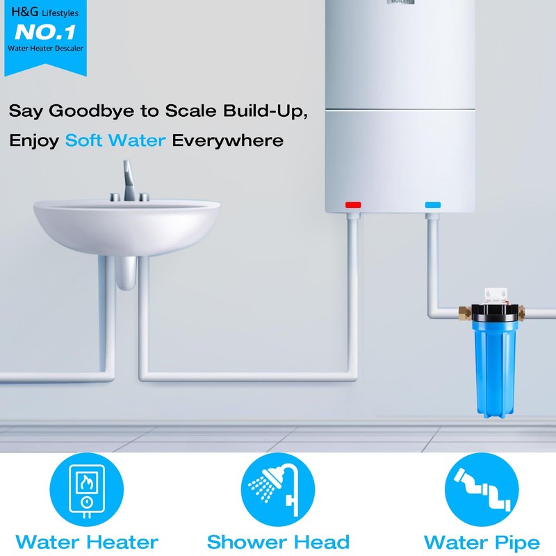 H&G Lifestyles Inline Water Softener for Water Heater, Scale Inhibitor