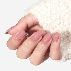 modelones Kit de uñas postizas ovaladas semitransparentes en rosa suave, cortas y a presión, con pegamento, adhesivos, lima, almohadilla de preparació