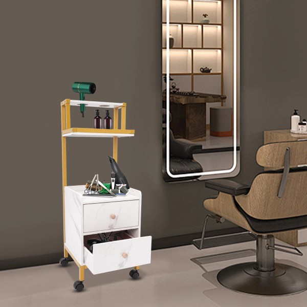 N/A Two Storage Drawers Barber Cart W/4 Wheels Rolling Trolley