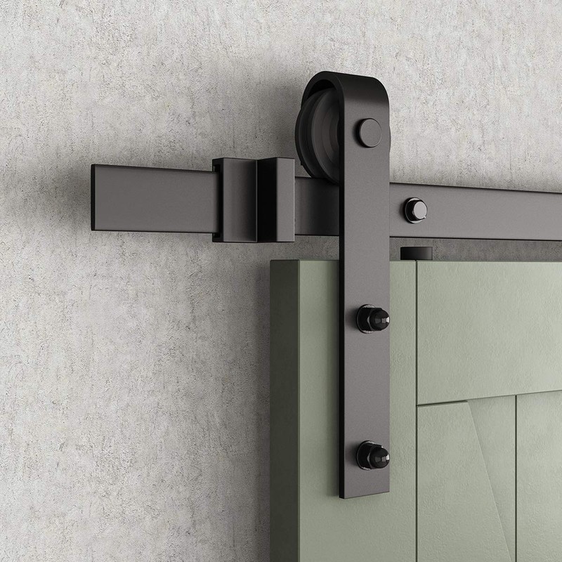 SMARTSTANDARD Sliding Barn Door Hardware Hangers 2pcs (Black) (J Shape