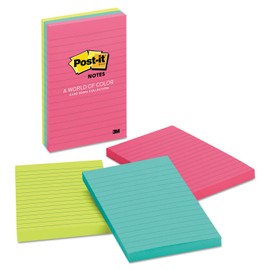Post-it 6603AN Original Pads in Cape Town Colors, Lined, 4 x 6, 100-Sheet, 3/Pack