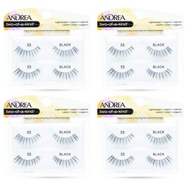 Andrea Two of a Kind Face Eyelashes 53 - Black Natural Look Comfort Full Volume Fake for Glamorous Eyes 4 Pack 2 Count / 안드레아 투 오브 어 카인드 페이스 속눈썹 53 - 블랙 내추럴 룩 편안함 글래머러스한 눈을 위한 풀 볼륨 페이크 4팩 2 Count