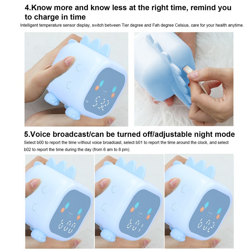 LED Alarm Clock Mini Portable Voice Control Temperature Display USB